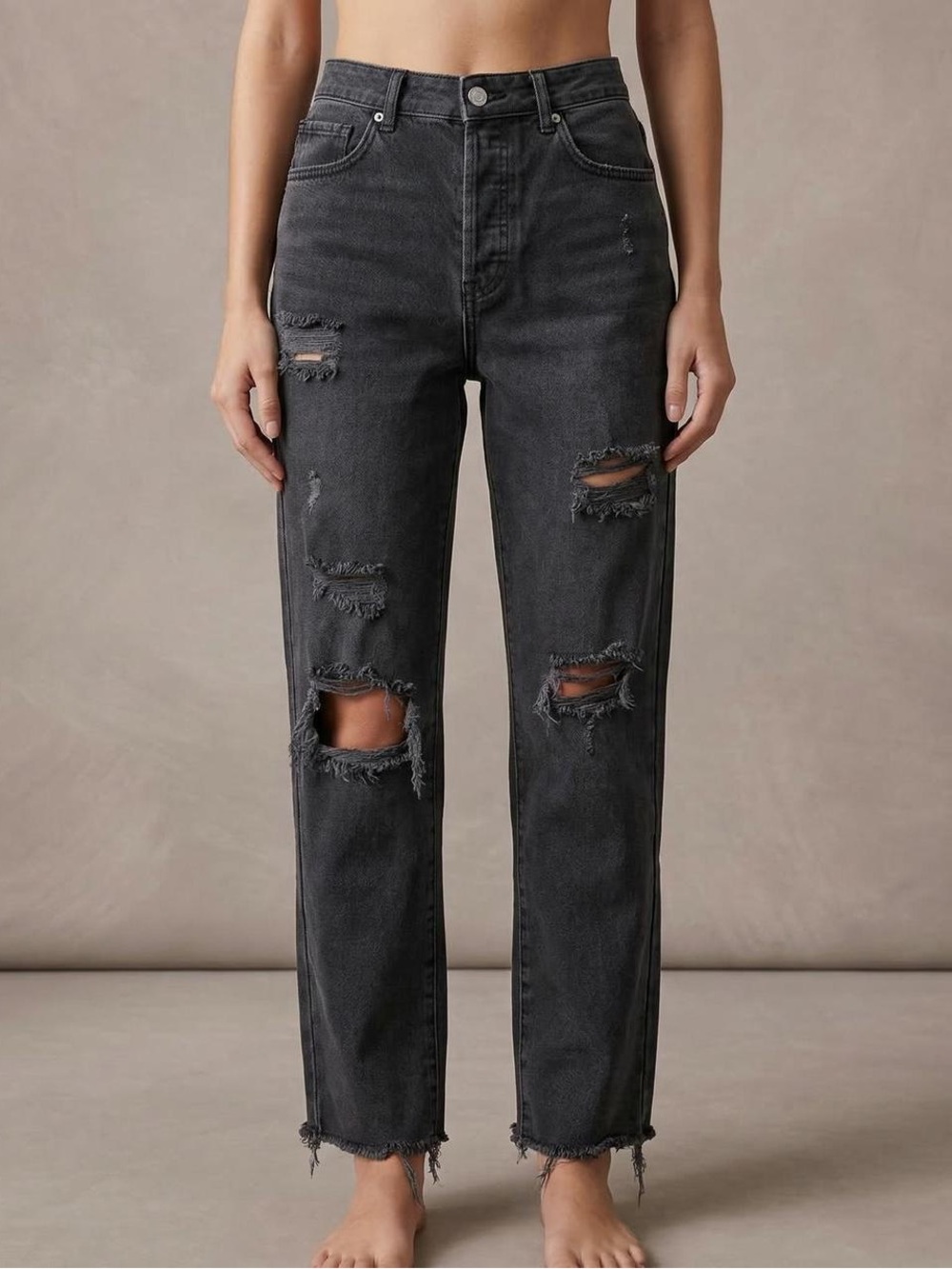 Pacsun High Rise Straight Black Distressed Jeans